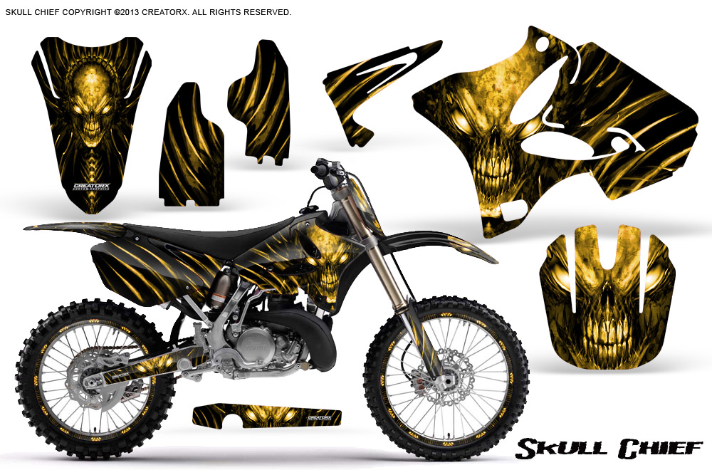 Yamaha YZ125-YZ250 02-12 Graphics Kit Skull Chief Yellow NP Rims